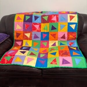 Wonky Triangles Handmade Baby/ Lap Quilt Multicolor Triangles Unisex 53”x42"